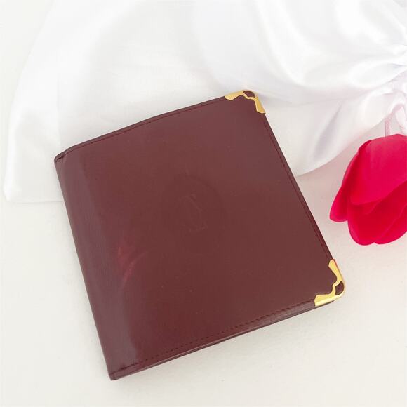 Must de Cartier Bifold Wallet Bordeaux Calfskin Leather Gold Tone - Picture 10 of 10